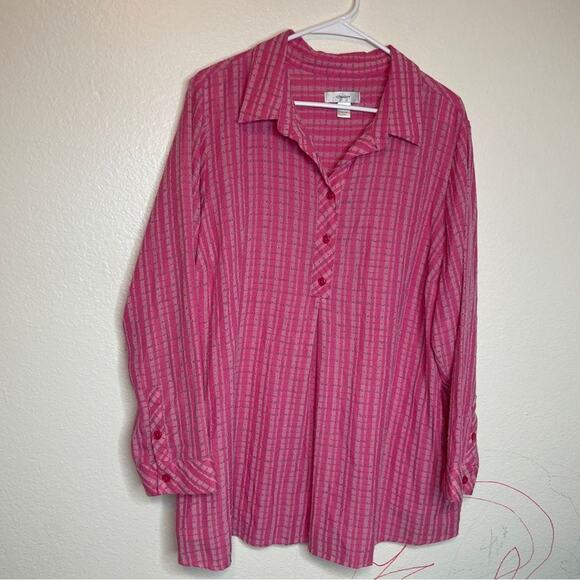 CJ Banks Tops - CJ Banks Pink Striped Barbie Tunic Henley Top With Pockets! Size 2X